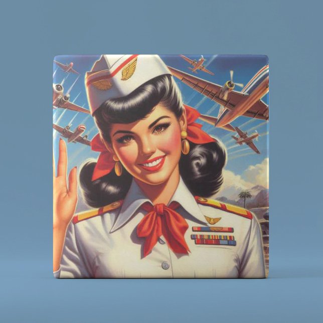 Azulejo De Cerâmica Vintage Airplane Girl (Criador carregado)