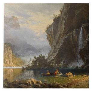 Azulejo De Cerâmica Vintage Albert Bierstadt Indians Speaking Fisherie