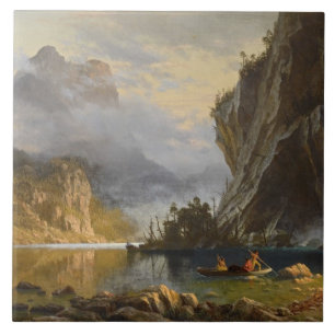 Azulejo De Cerâmica Vintage Albert Bierstadt Indians Speaking Fisherie