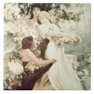Azulejo De Cerâmica Vintage Alphonse Mucha Spirit de Primavera