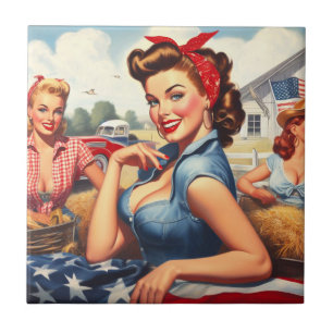 Azulejo De Cerâmica Vintage American Country Girl