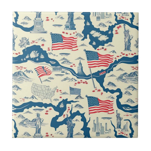 Azulejo De Cerâmica Vintage American Landmark Pattern (4) (Frente)