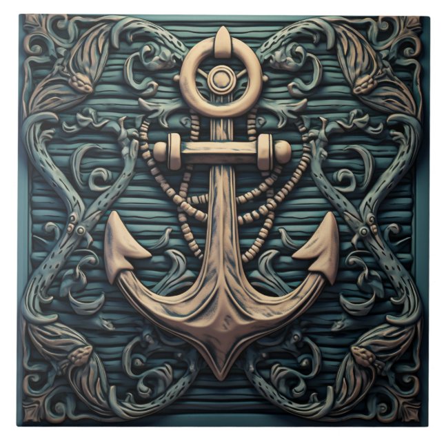 Azulejo De Cerâmica Vintage Anchor Marine Themed (Frente)