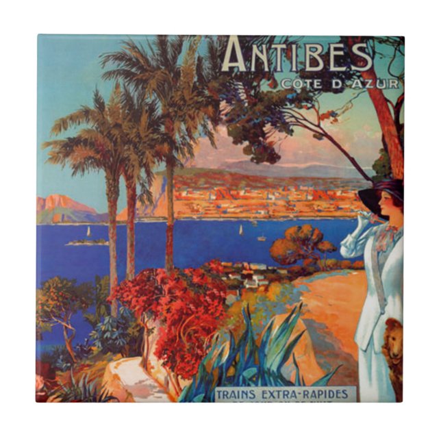 Azulejo De Cerâmica Vintage Antibes Cote D'Azur Viagem (Frente)