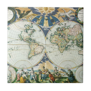 Azulejo De Cerâmica Vintage Antique Old World Map, 1666 por Pieter Goo