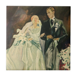 Azulejo De Cerâmica Vintage Art Deco Casamento Noiva e Groom Newlyweds
