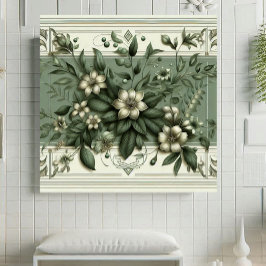 Azulejo De Cerâmica Vintage Art Deco Sage Green Flora Botanical Design