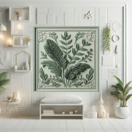 Azulejo De Cerâmica Vintage Art Deco Sage Green Leaf Botanical Design