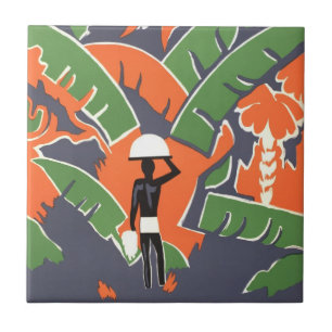 Azulejo De Cerâmica Vintage Art Deco Viagem, Nativo na Selva Africana