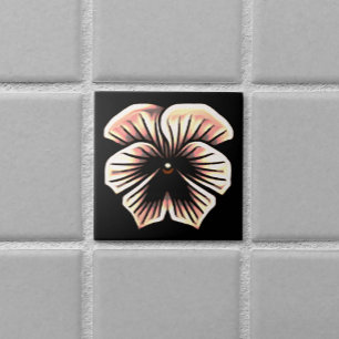 Azulejo De Cerâmica Vintage Art Nouveau Black Pansor Flower Decorative
