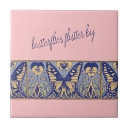 Azulejo De Cerâmica Vintage Art Nouveau Borboletas e Pansias