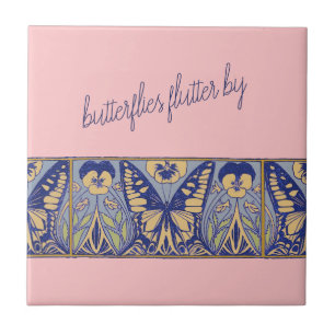 Azulejo De Cerâmica Vintage Art Nouveau Borboletas e Pansias