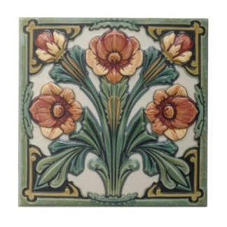 Azulejo De Cerâmica Vintage Art Nouveau Majolica Floral Craftsman