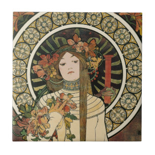 Azulejo De Cerâmica Vintage Art Nouveau Mucha Trappestine Poster