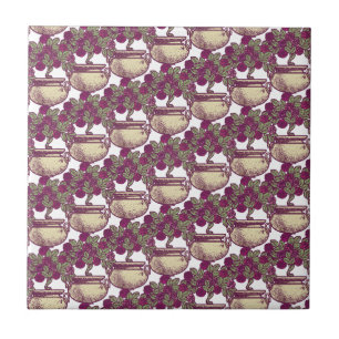 Azulejo De Cerâmica Vintage Art Nouveau rosa maroon