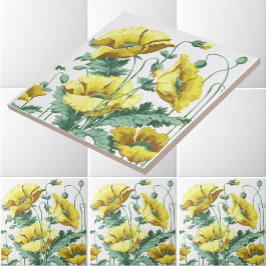 Azulejo De Cerâmica Vintage Art Nouveau Yellow Poppies Frieze Patterno
