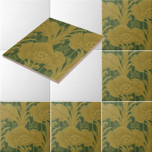 Azulejo De Cerâmica Vintage Art Nouveau Yellow Poppies Patterno