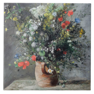 Azulejo De Cerâmica Vintage Auguste Renoir Yellow Pink Vase of Flowers