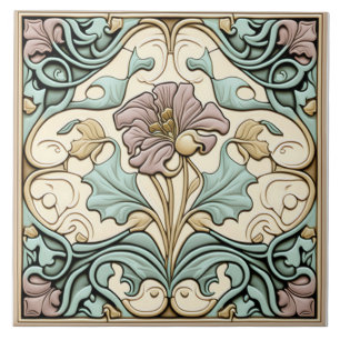 Azulejo De Cerâmica Vintage azulejo, Art Nouveau Rosa flor, Pastel