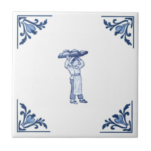 Azulejo De Cerâmica Vintage Bakery Delivery Boy Delft Blue & White