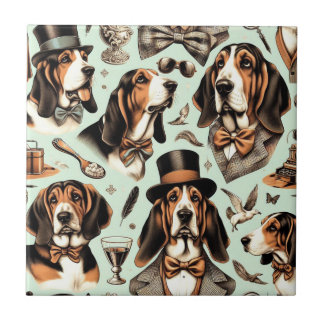 Azulejo De Cerâmica Vintage Basset Hound Seimune