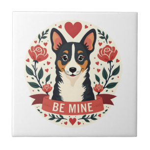 Azulejo De Cerâmica Vintage Be Mine Corgi Dia dos Namorados Floral Fol