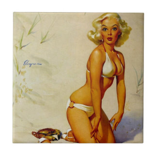Azulejo De Cerâmica Vintage Beach Summer Pin Up Girl