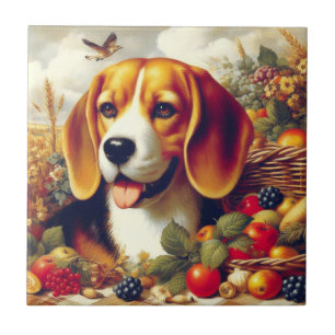 Azulejo De Cerâmica Vintage Beagle Puppy Painting