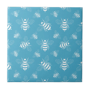 Azulejo De Cerâmica Vintage Bee Botânico Azul (2)