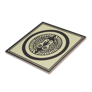 Azulejo De Cerâmica Vintage Beige Cinza Ikko Ikki Japão Mon Oriental