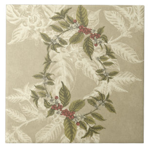 Azulejo De Cerâmica Vintage Beige Green Floral