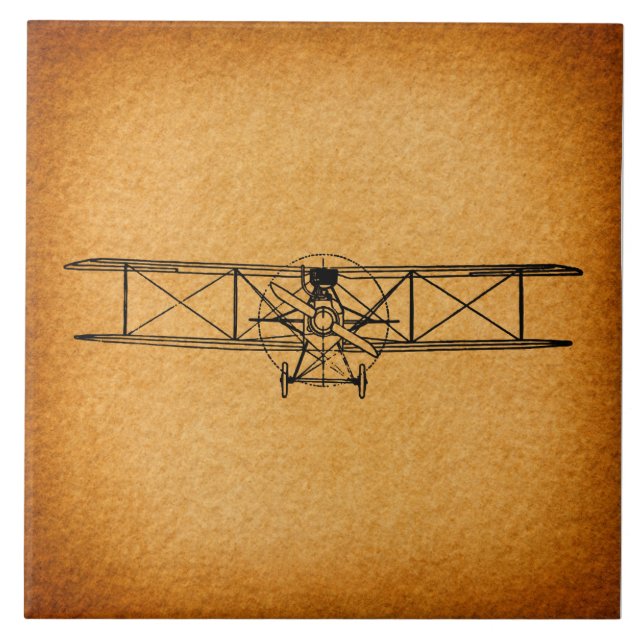 Azulejo De Cerâmica Vintage Biplane Antiguo Avião (Frente)