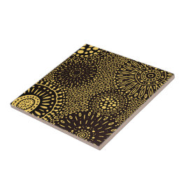 Azulejo De Cerâmica Vintage Black and Gold Ethnic Floral Art