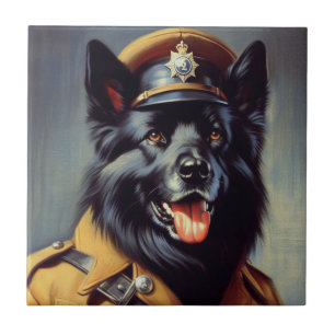 Azulejo De Cerâmica Vintage Black German shepherd Painting