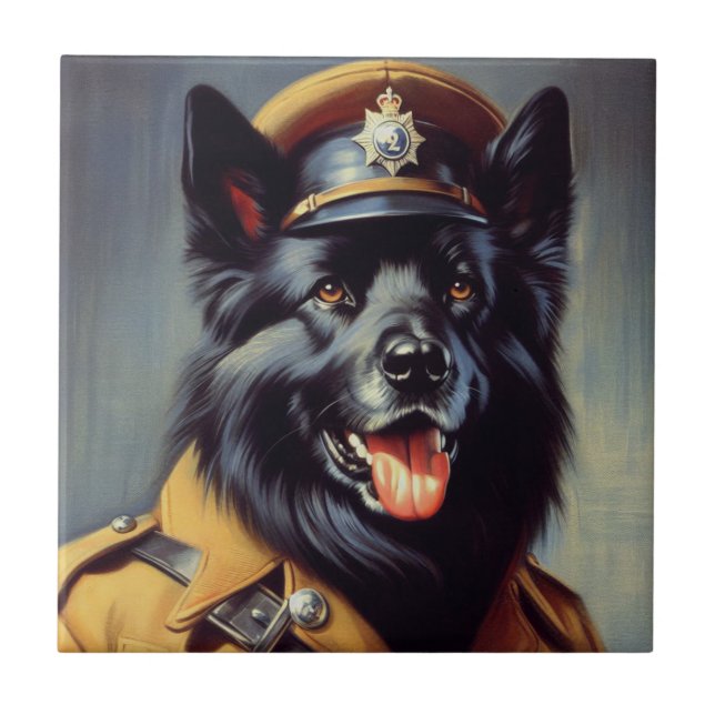Azulejo De Cerâmica Vintage Black German shepherd Painting (Frente)