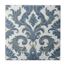 Vintage Blue e Dourado Barroco Damask