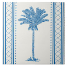 Vintage Blue Palm Tree Silhoual Tropical Costeira