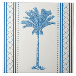 Azulejo De Cerâmica Vintage Blue Palm Tree Silhoual Tropical Costeira