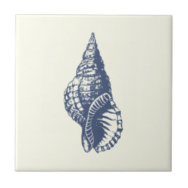 Azulejo De Cerâmica Vintage Blue Seashell decorativo sobre marfim