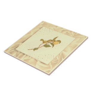 Azulejo De Cerâmica Vintage Blush Cor-de-rosa verde e Fruta amarela