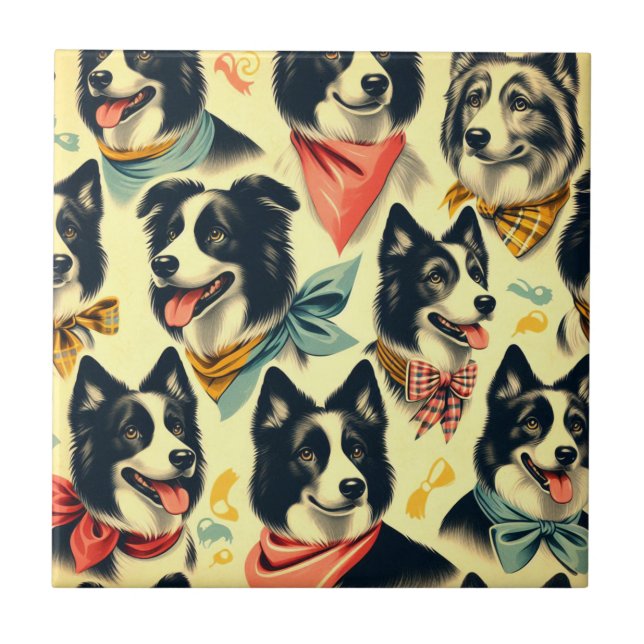 Azulejo De Cerâmica Vintage Border Collie Seamless (Frente)