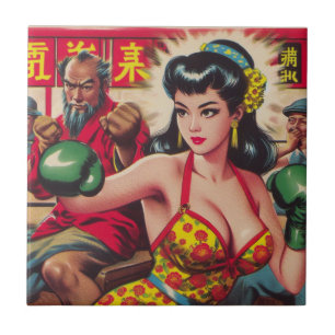 Azulejo De Cerâmica Vintage Boxe Girl