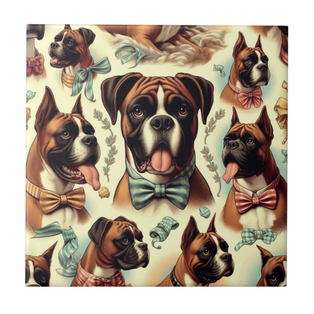 Azulejo De Cerâmica Vintage Boxer Dog Sem Costura (Frente)