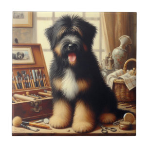 Azulejo De Cerâmica Vintage Briard Dog Painting