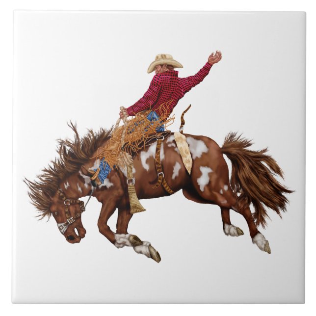 Azulejo De Cerâmica Vintage bronco Rider (Frente)