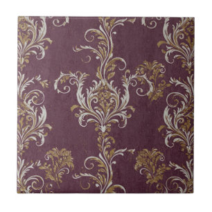 Azulejo De Cerâmica Vintage Burgundy e Dourado Damask