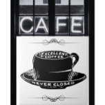 Azulejo De Cerâmica Vintage cafeteria - sinal preto e branco<br><div class="desc">Um cartaz de café em café que diz "Excelente café,  nunca fechado" num desenho de uma caneca de café. Feito em preto e branco.</div>