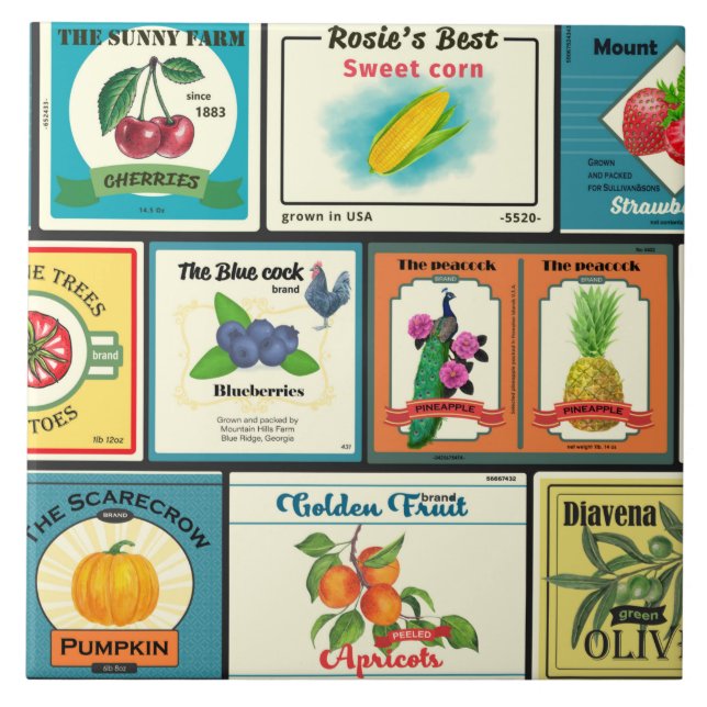 Azulejo De Cerâmica Vintage canned goods-Fruit labels (Frente)