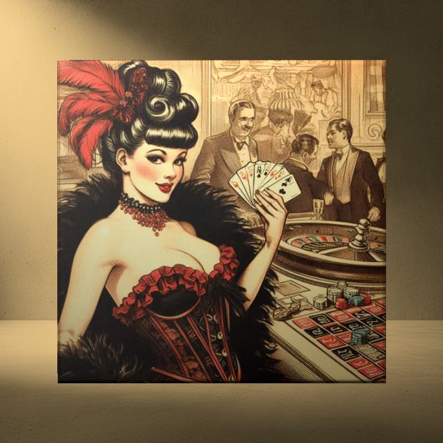 Azulejo De Cerâmica Vintage Casino Girl (Criador carregado)