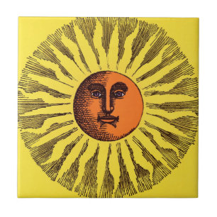 Azulejo De Cerâmica Vintage Celestial Amarelo Sorriso Feliz Hippie Sun